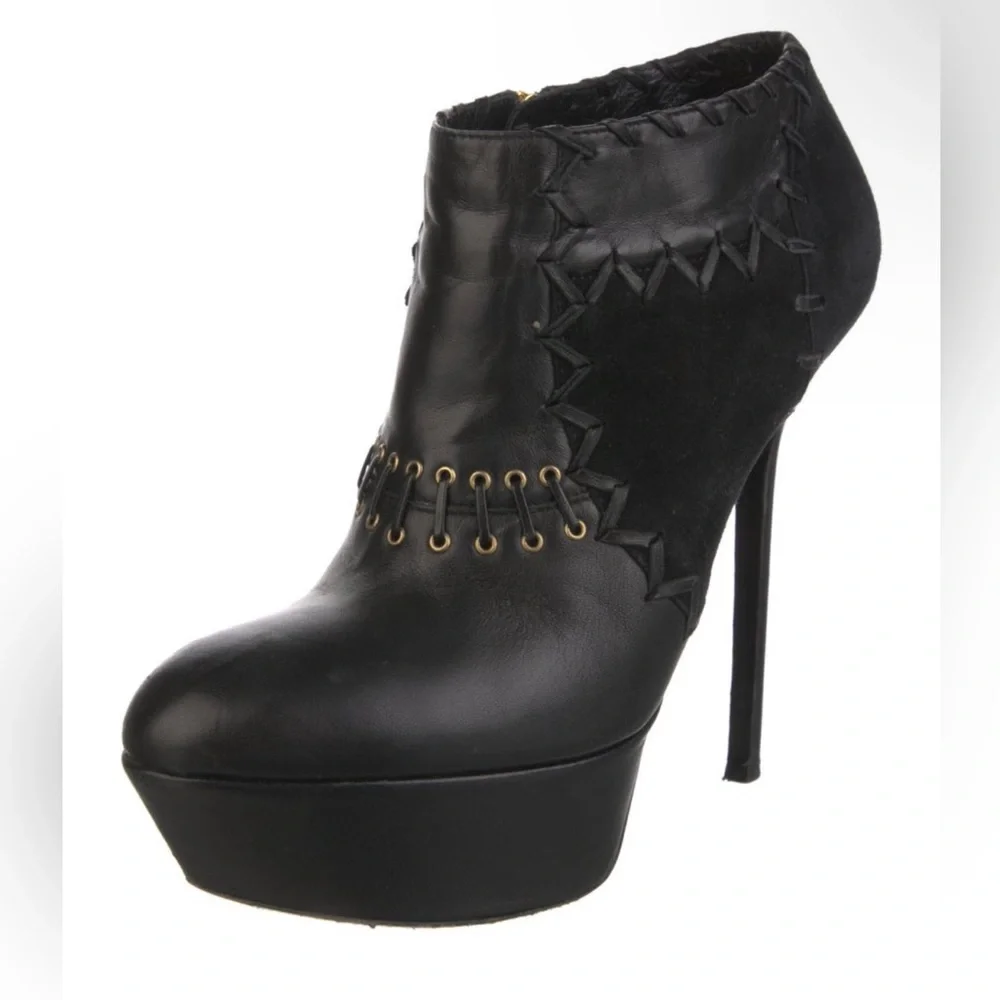 SERGIO ROSSI Booties Stitch Zip High Heel Ankle Boot Suede